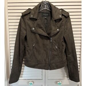 Banana Republic Olive Faux Suede Long Sleeve Zip Up Snap Collar Jacket Sz XS EUC